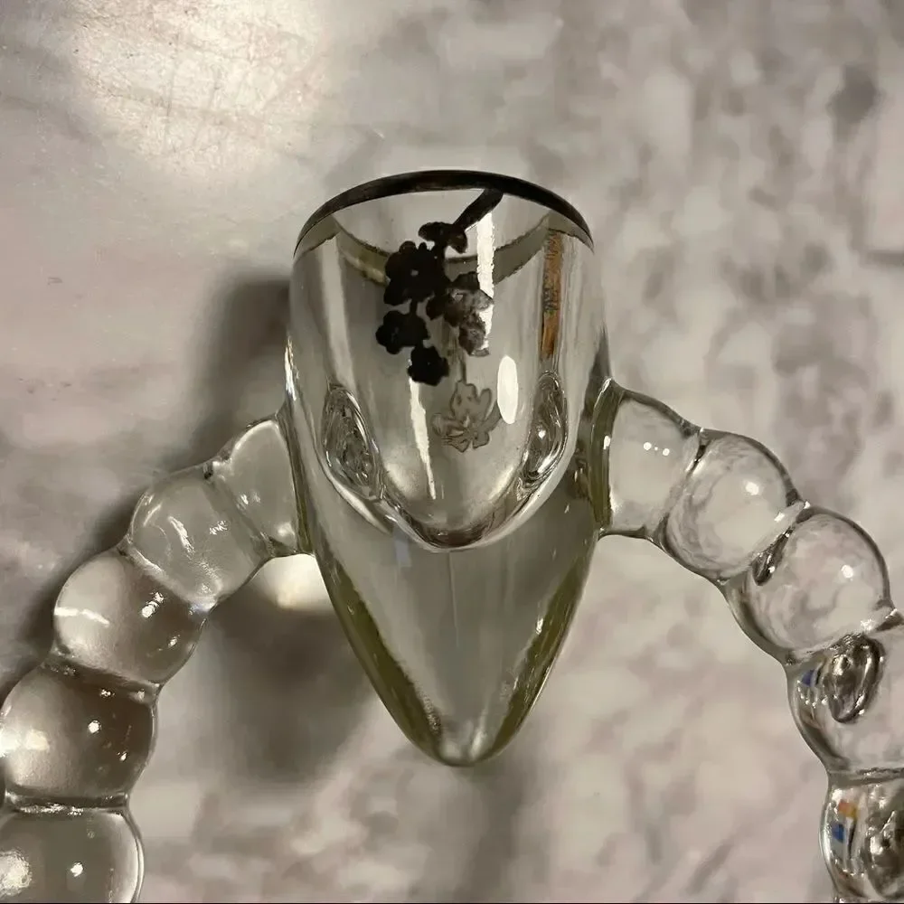 Pair of Circle Silver Overlay Floral Candesticks